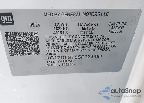 2025 Chevrolet Malibu Fwd 1Lt из США, поврежденный, VIN 1G1ZD5ST5SF124984